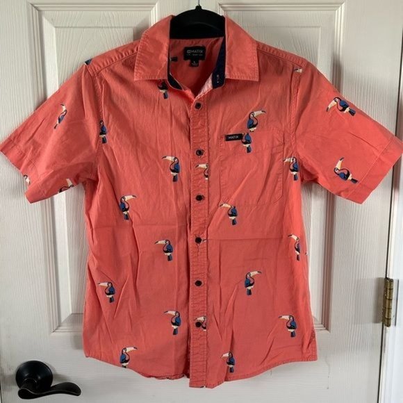 Matix Boys Orange Toucan Short Sleeve Button Up Shirt, Sz Large - Picture 2 of 14